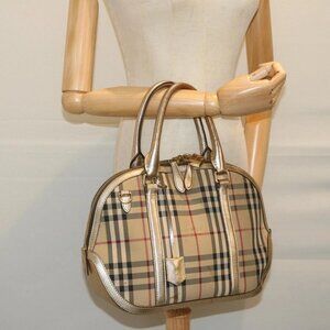 BURBERRY Nova Check Hand Bag Nylon Canvas Beige Auth